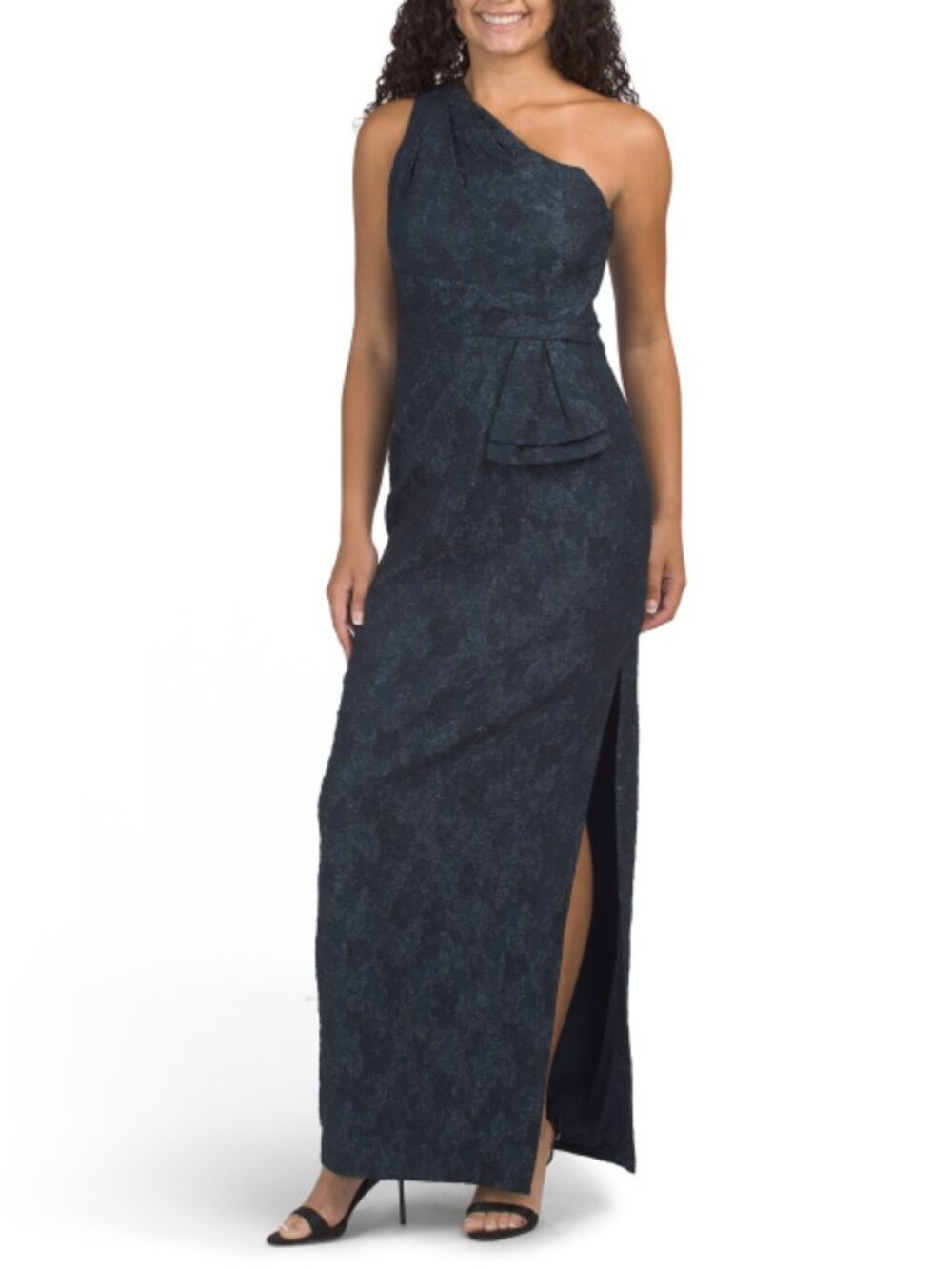 AIDAN MATTOX One Shoulder Jacquard Gown